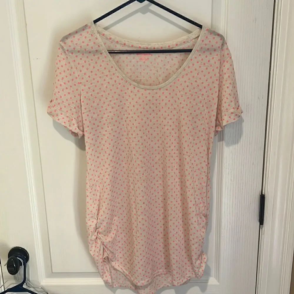 Motherhood Maternity Coral polka dot T-shirt with ruched sides XL